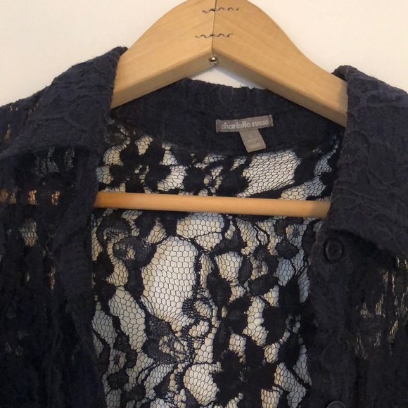 Y2K sheer navy lace button up blouse - Picture 3 of 5
